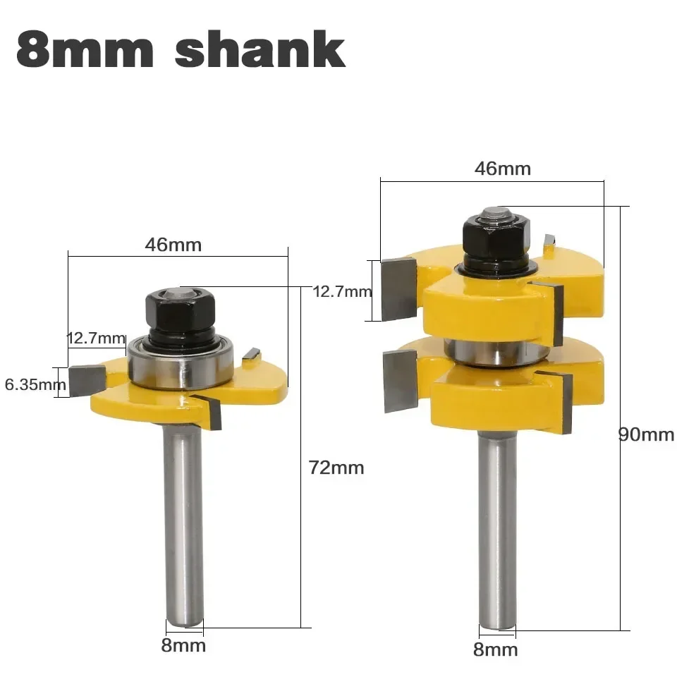 2pc 8mm 1/4Shank Tongue & Groove Router Bit Set - Large Stock up to 1-1/4