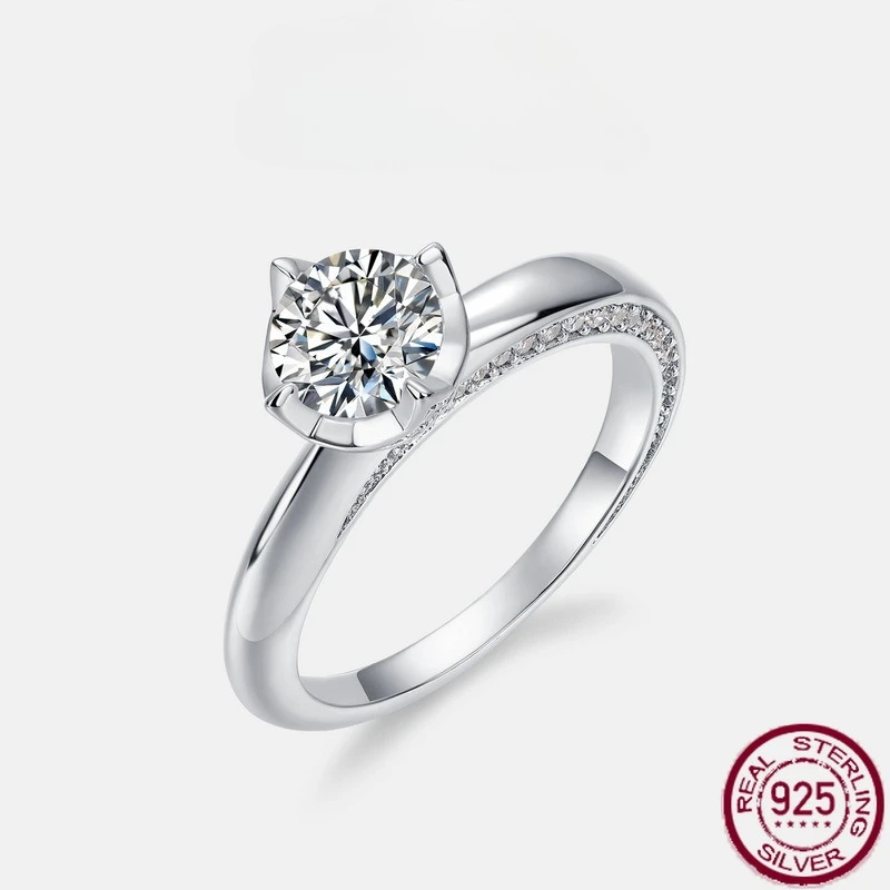 

New S925 pure silver sparkling moissanite ring claw inlaid with colorful treasure, simple and high-end wedding jewelry