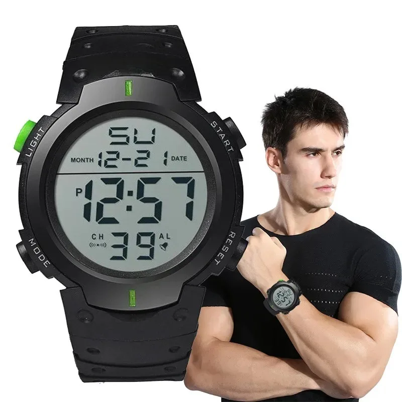 

Мужские спортивные LED-часы с цифровым дисплеем, многофункциональные, с резиновым ремешком, для фитнеса и спорта, электронные часы для точного измерения времени