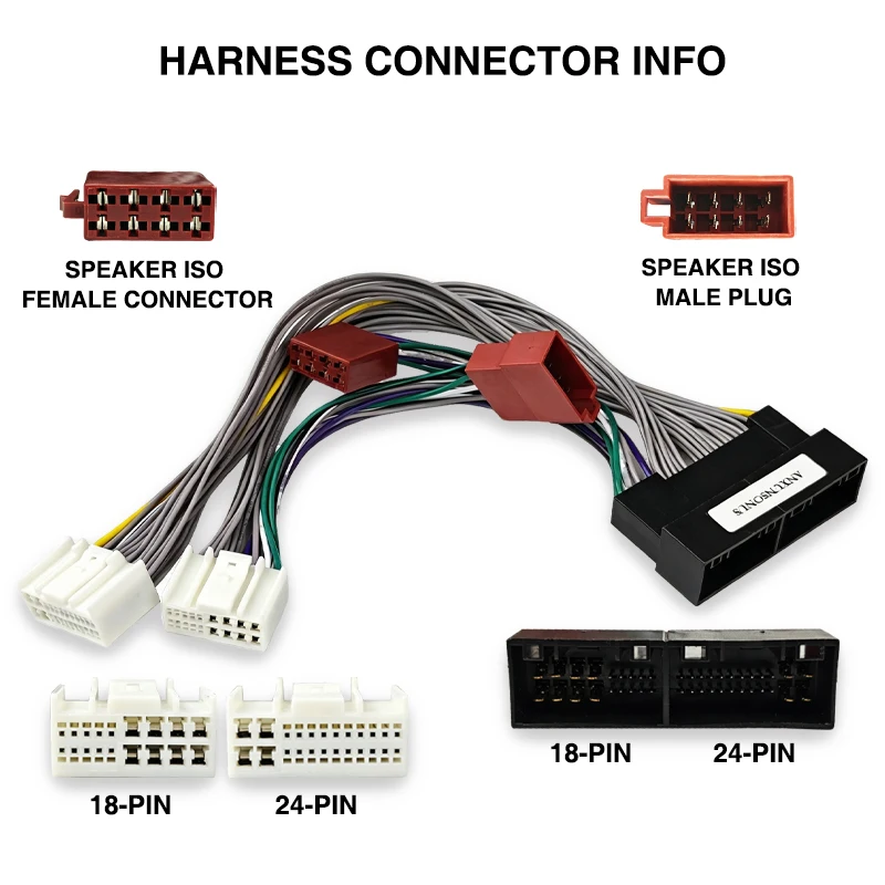 DSP Amplifier T-Harness Cable 18Pin 24Pin SOT Lead for Hyundai Kia, Car Audio ISO Speaker Signal Breakout Wires, Plug & Play