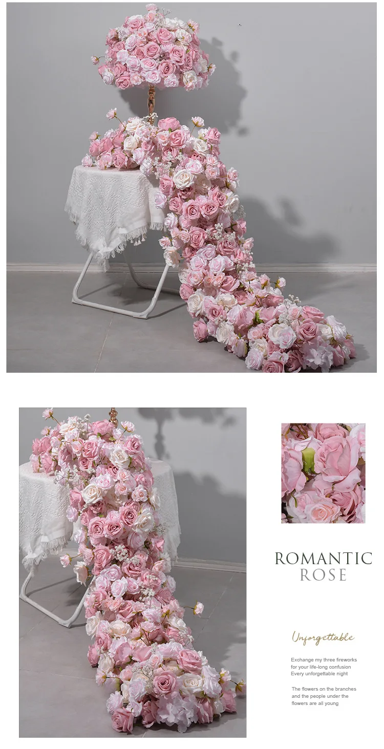 Rosa künstliche Blumenkugel und Blumenreihe, Hochzeitstischbogen, Hintergrund, Blumendekoration für Veranstaltungen, Bankette, Heimdekoration, Großhandel – Detail 9