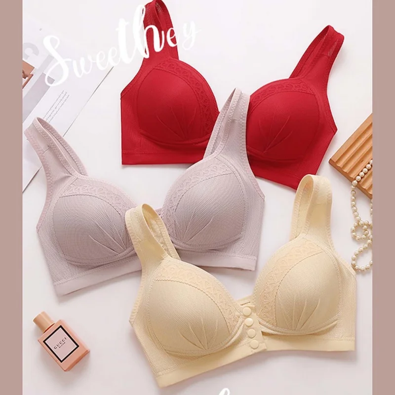通気性の良いライトベージュのフロントクロージャーブラ4枚、魅力的なレディースフロントクロージャーブラ、フロントクロージャーブラ。