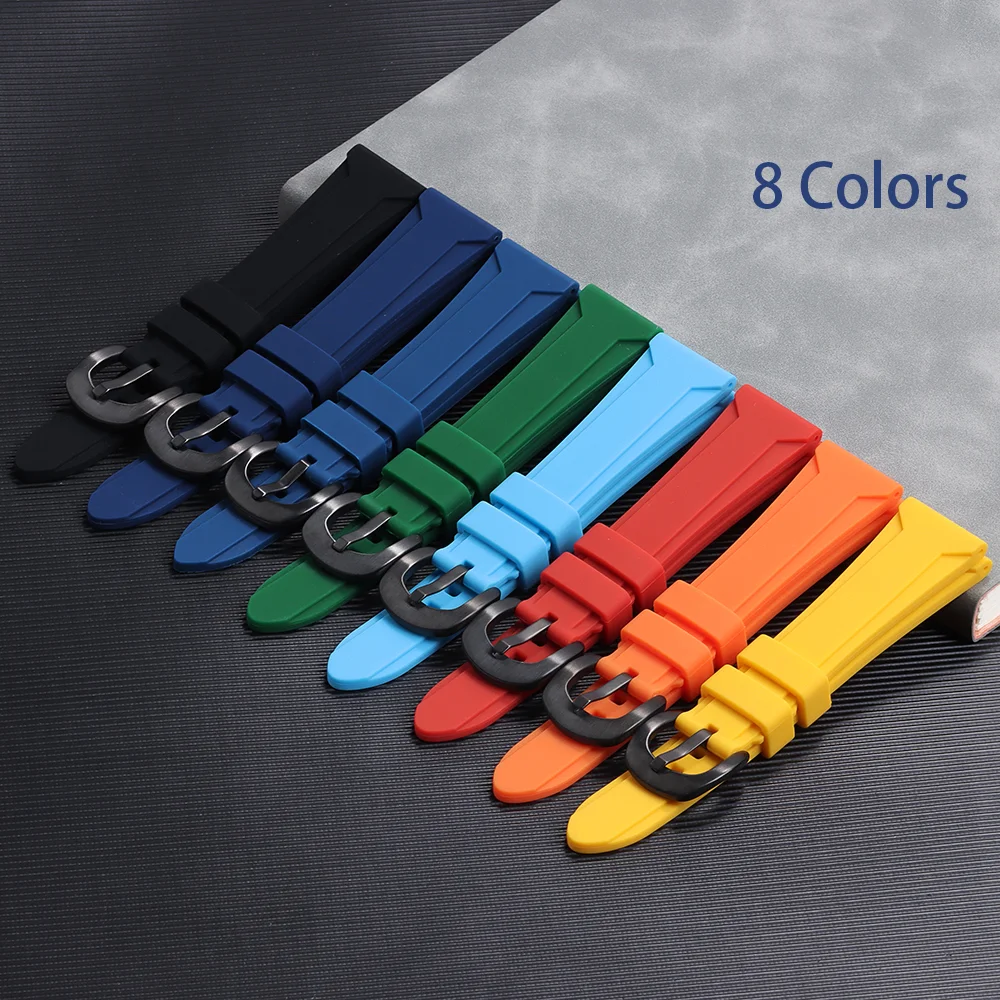 22mm 24mm 26mm Universal Watchband Wristband Silicone Strap Steel Black Buckle  Sport Watch Bracelet Rubber Belt