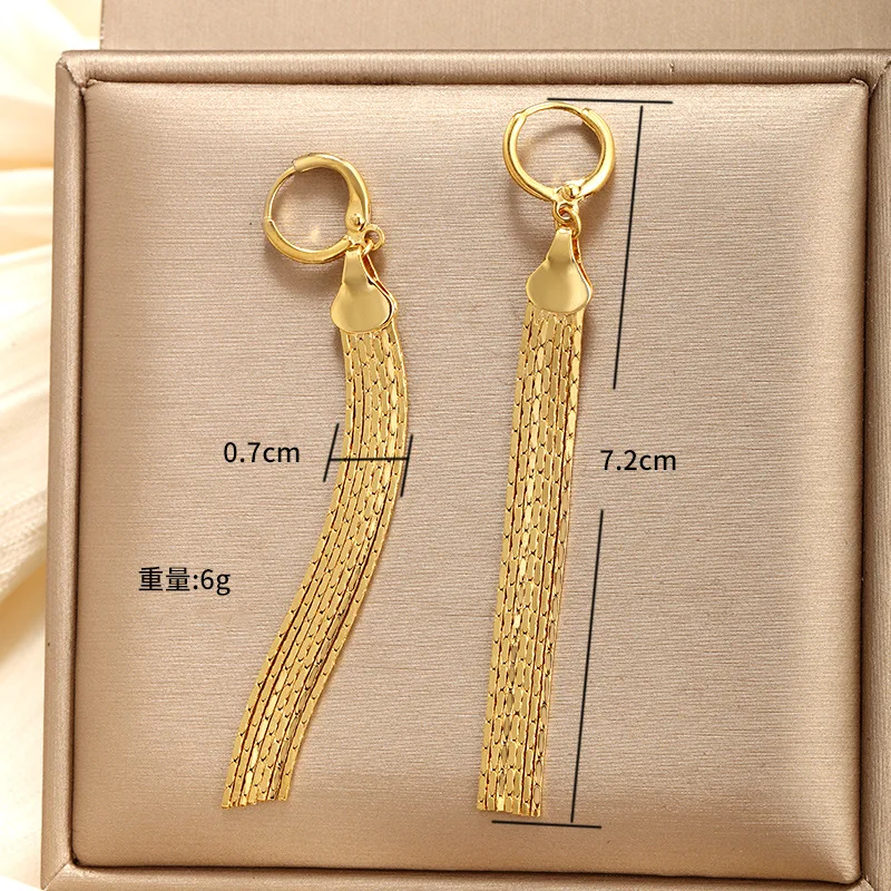Luxury 24K 9999 Pure Gold real gold Long multi-line tassel earrings women elegant temperament golden earrings