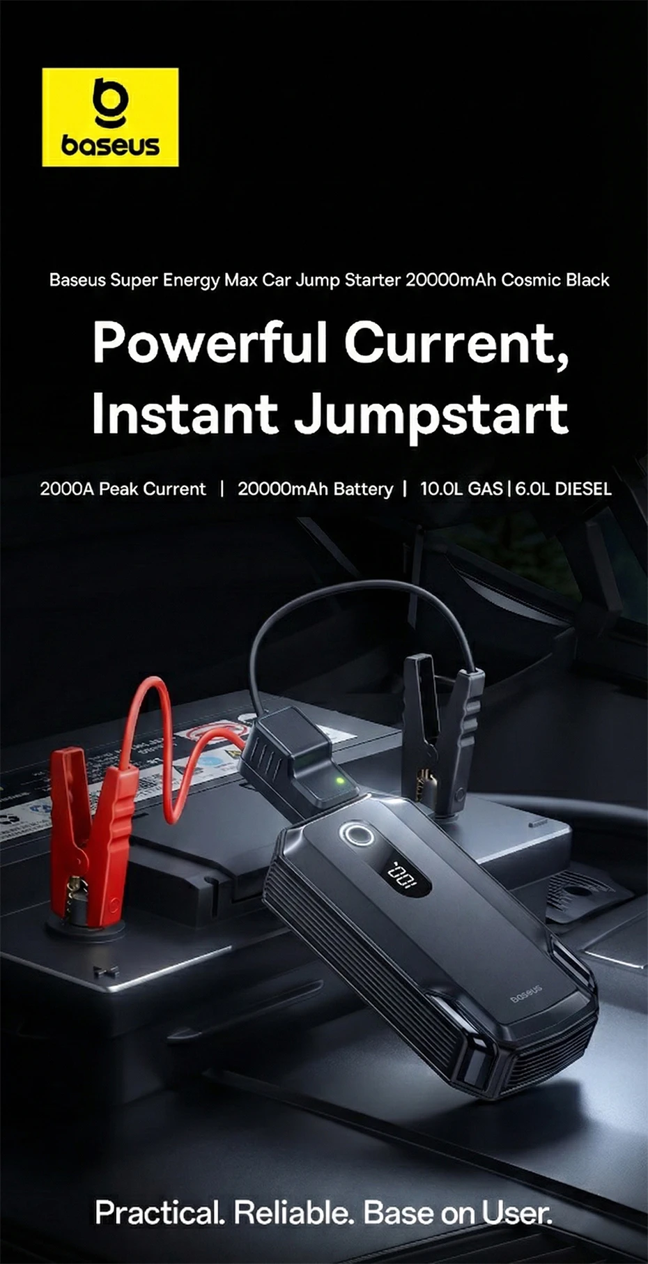 Baseus 2000A Auto-Starthilfe Powerbank 20000mAh 12V Notfall-Batterie-Booster für Benzin- und Dieselmotoren – Detail 1