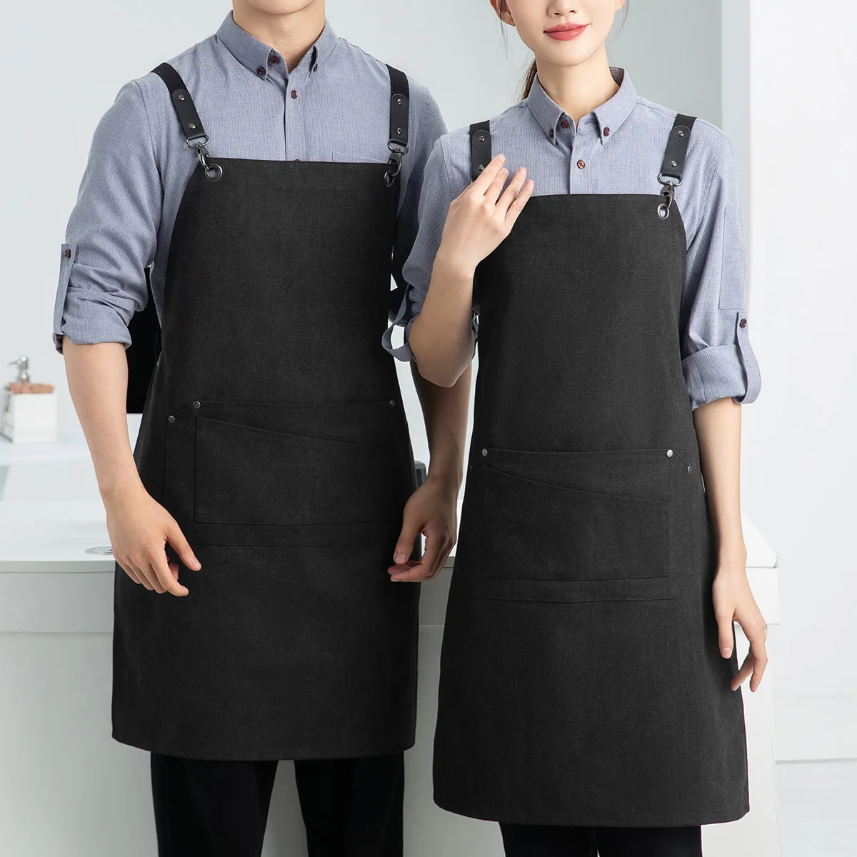 1 Piece Chef Apron for Men and Women with Multi-Functional Large Pockets, Cotton Canvas Cross-Back Straps Heavy-Duty Adjustable