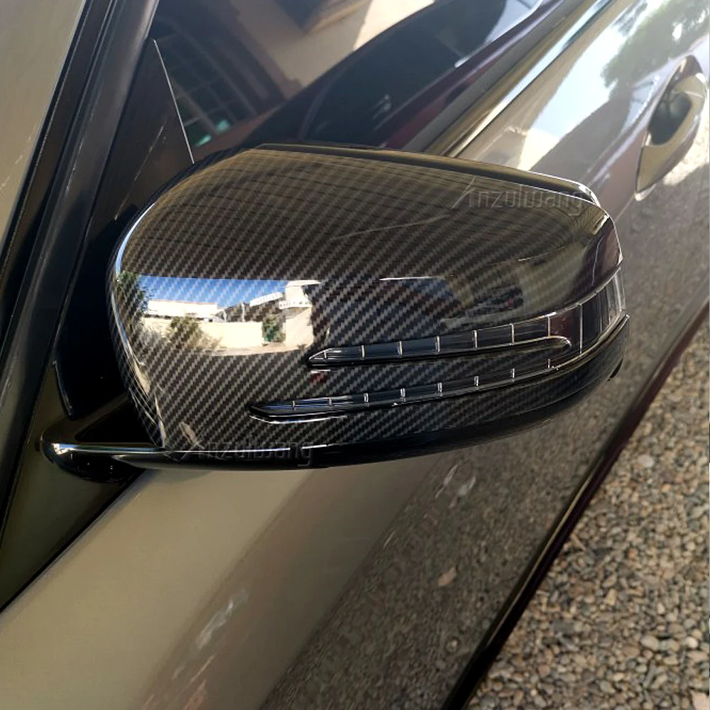 Carbon Fiber Bright black Side Mirror Cover Cap Add On Fit For Mercedes-Benz C-Class W204 2010 2011 2012 2013 2014