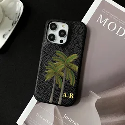 Gepersonaliseerde Onvermijdelijke Eerste Kafr Letters Naam Lederen Hoesje Voor Iphone 11 12 14 13 15 Pro Max Mini 16 Plus Luxe Harde Hoezen