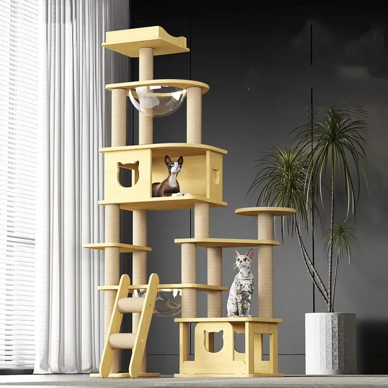 Cat Solid Wood Climbing Frame Game Cat Scratching Platform Cattery Tree Tower  To The Toys Space Module Cats Pet Products