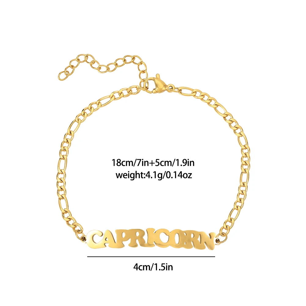 Classic 12 the Zodiac Letter Golden Stainless Steel Bracelet Gemini Sagittarius Capricorn Pisces Taurus Chain Bangle