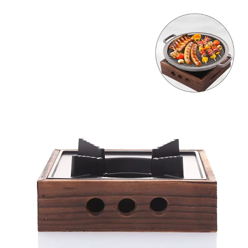 One-Person Stove Portable Barbecue Cooking Oven Outdoor Camp BBQ Cooking Furnace Wooden and Iron Material