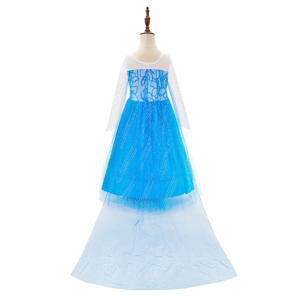 Pakaian Pesta Ulang Tahun Halloween Anak-anak Gaun Cosplay Elsa Payet Salju Biru Karnaval Anak-anak Kostum Putri Biru Elegan Anak Perempuan
