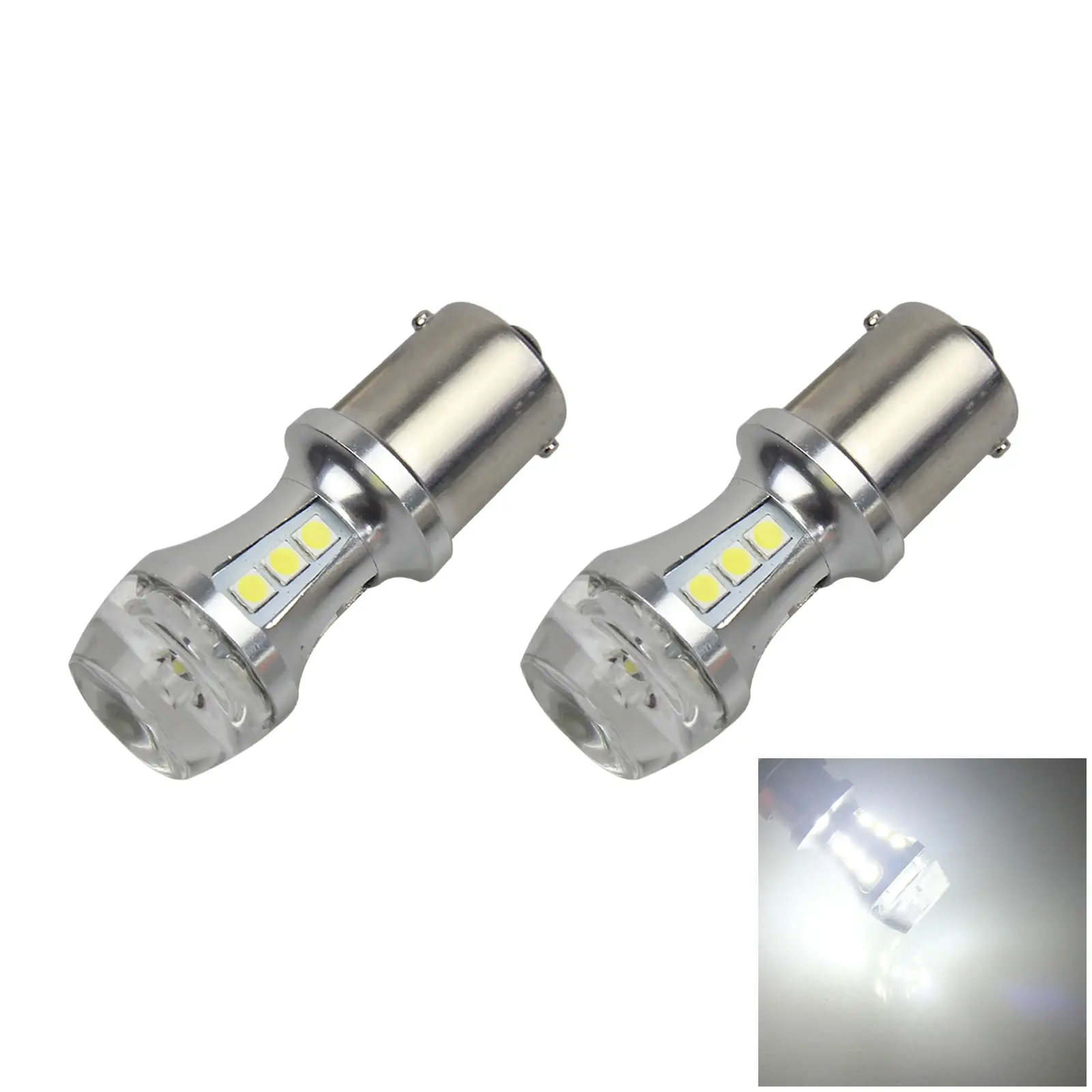 2x White AUTO 1156 Tail Lamp Indicator Light 12V-24V No Polar 18 3030 LED 1129 3497 Z2720