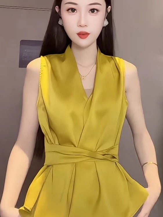 Ele V-ne Svel irt Chaleco Mujer Verano Cinturón Cintura Cinched Faionable Único Top Quali Faionable Mujer S...