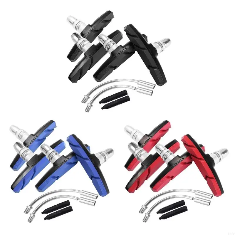 

2 Pair Bike Wheel Brake Pad Set V Type Brake Pad Shoes Bend Pipe & Rubber Sleeve W89F