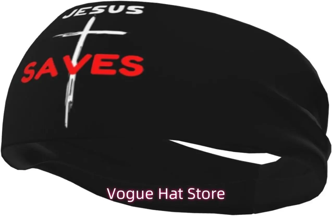 

Jesus Saves Cross Christian God Faith Headbands Sports Non-Slip Tennis Workout Sweat Bands for Women Men