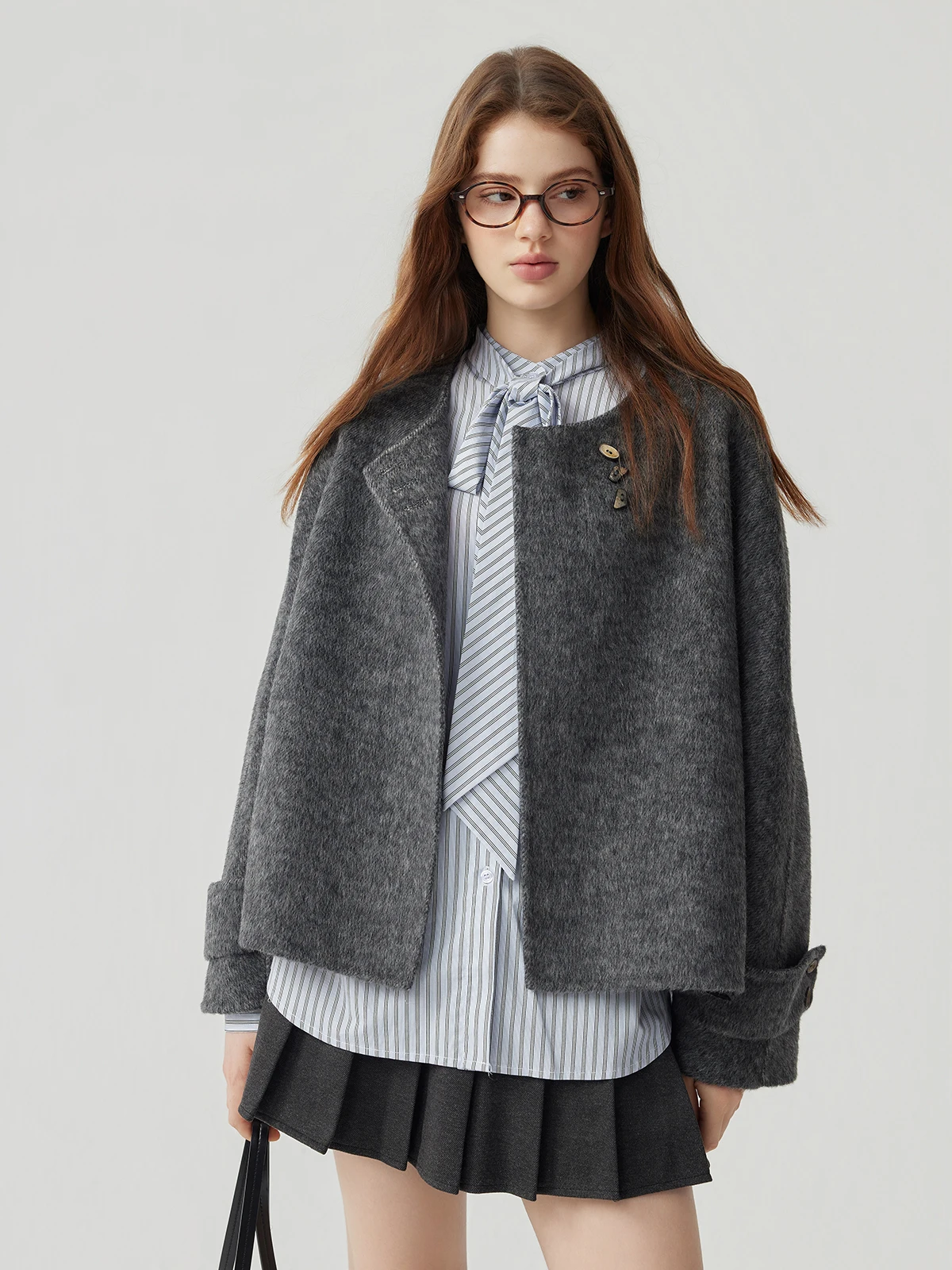 

GSSMZ Women's ort Double-Faced Woolen Coat 2025 Autumn Winter Small Size No Collar Coat Long Sve Single Button Closure