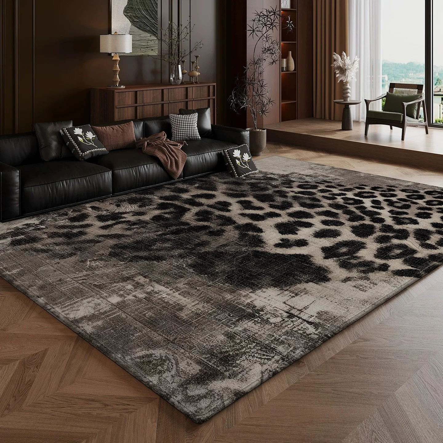 Nordic Retro Leopard Print Living Room Rug Short Plush Soft Large Area Floor Mat Bedroom Rugs Non-slip Carpet Cloakroom Mats 러그