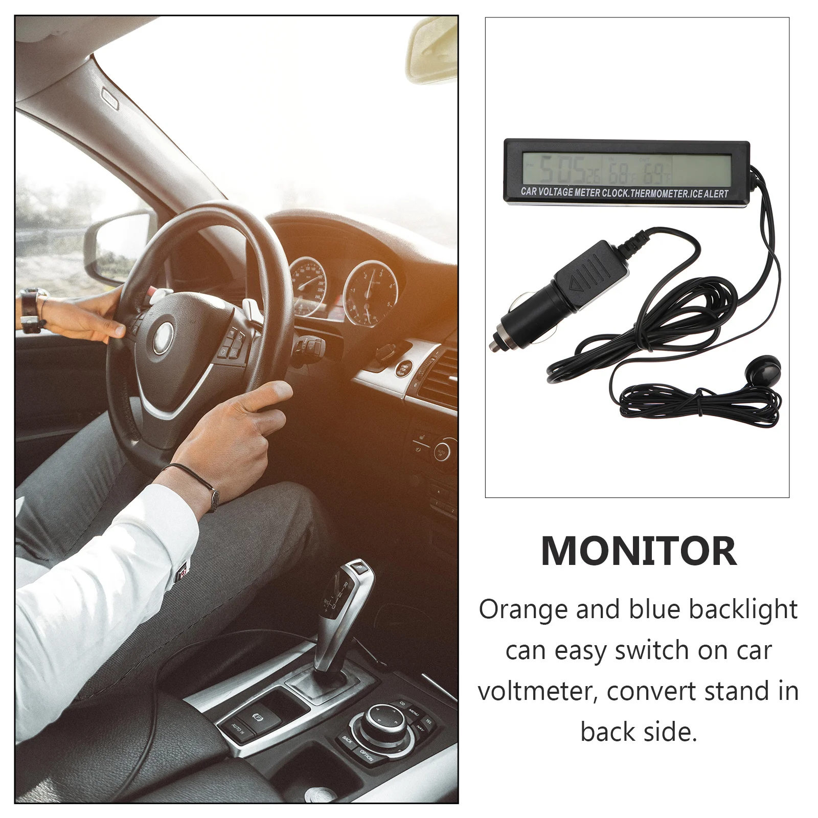 

Car Voltmeter Digital Clock Temperature Monitor Indoor Outdoor Voltage Thermometer Backlight Auto Electronic Watch
