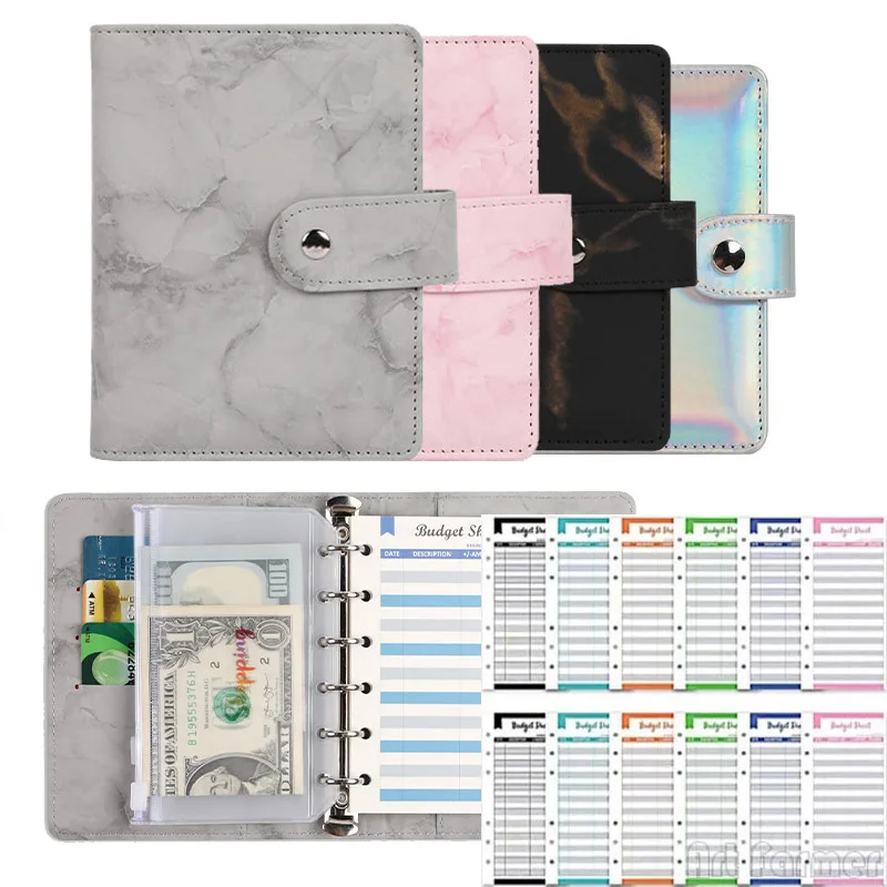 A7 Marble Colorful Money Budget Planner Binder Envelopes Cash Notebook Cover for Budgeting Money Organizer for Budget Binder