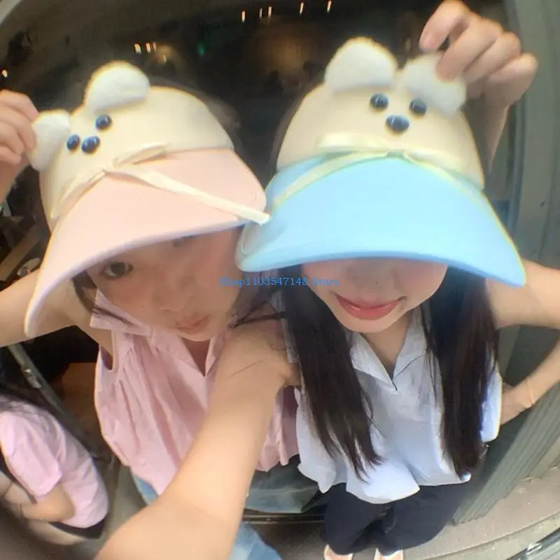 

P88B Breathable Wide Brimmed Sun Hat Empty Top FOR Sports Balletcore Bows Photo Props