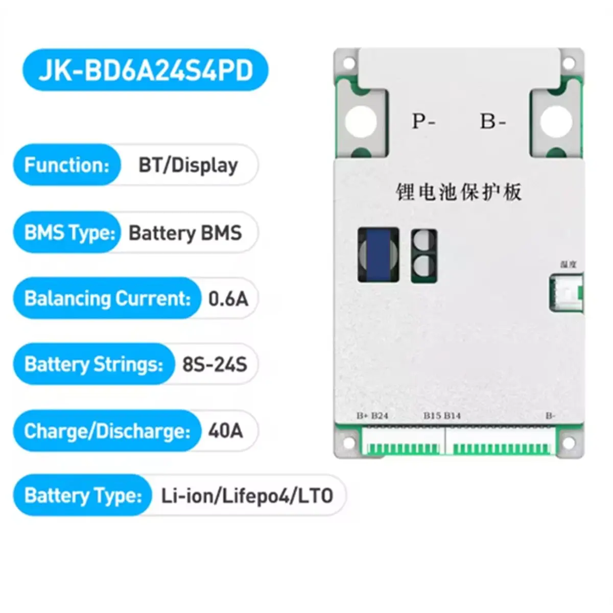 

ABZJ для JIKONG BMS JK-BD6A24S4PD 8S-24S 24В 48В 72В 40А Умная активная балансировочная плата BMS для LiFePO4, Li-Ion, LTO, 18650, 21700