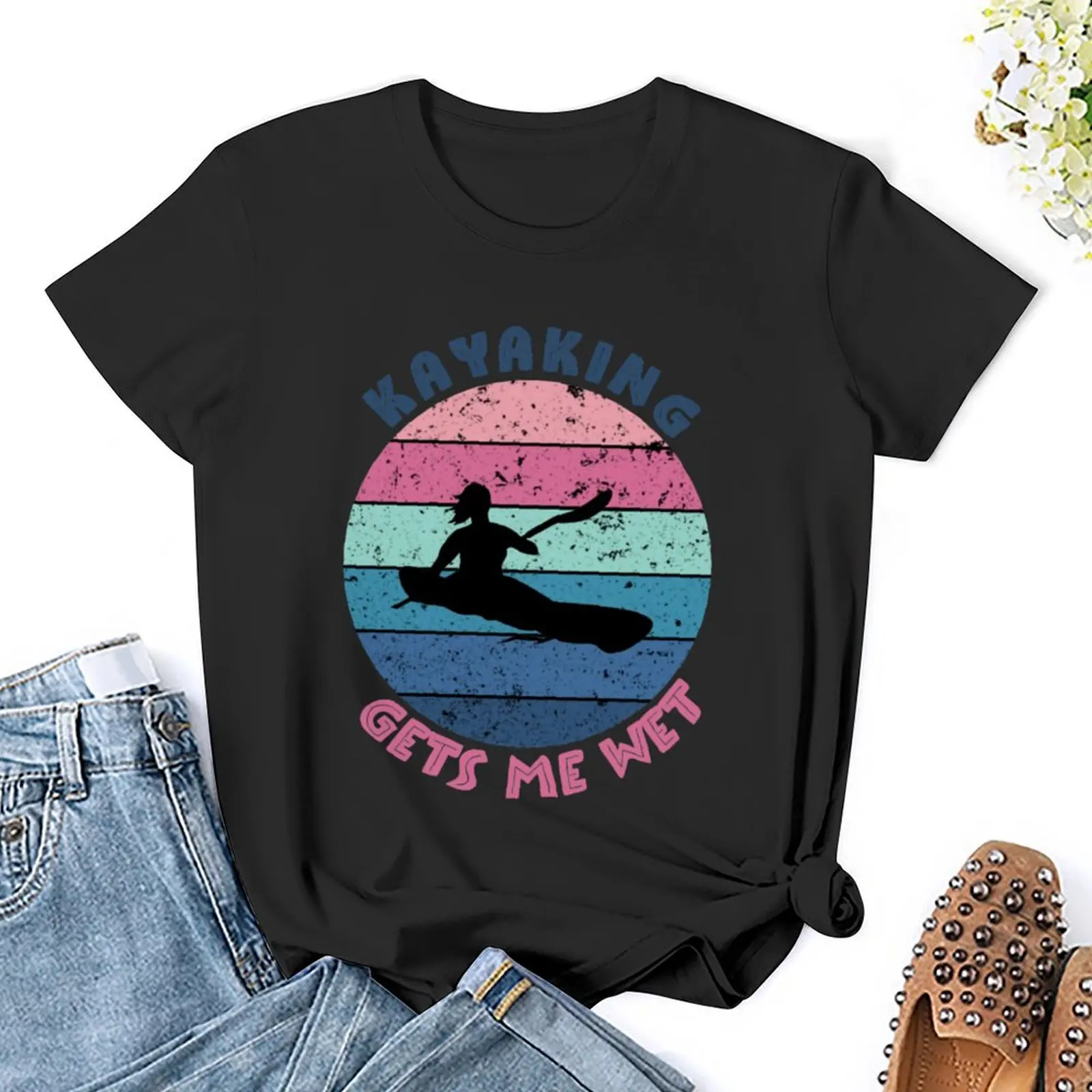 Kayaking gets me wet girl vintage T-Shirt korean fashion funny cute tops korean Women's clothes