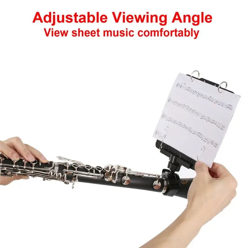 B72ABG Clarinet Lyre, Adjustable Marching Band Lyre Music Holder for Clarinet with Flip Folder, Includes 5 Refill Sleeves