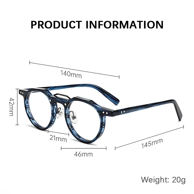 Designer Anti Blue Light Computer Glasses Luxury Brand Circular Optical Frame Nose Pads Acetate Material for Women And Men