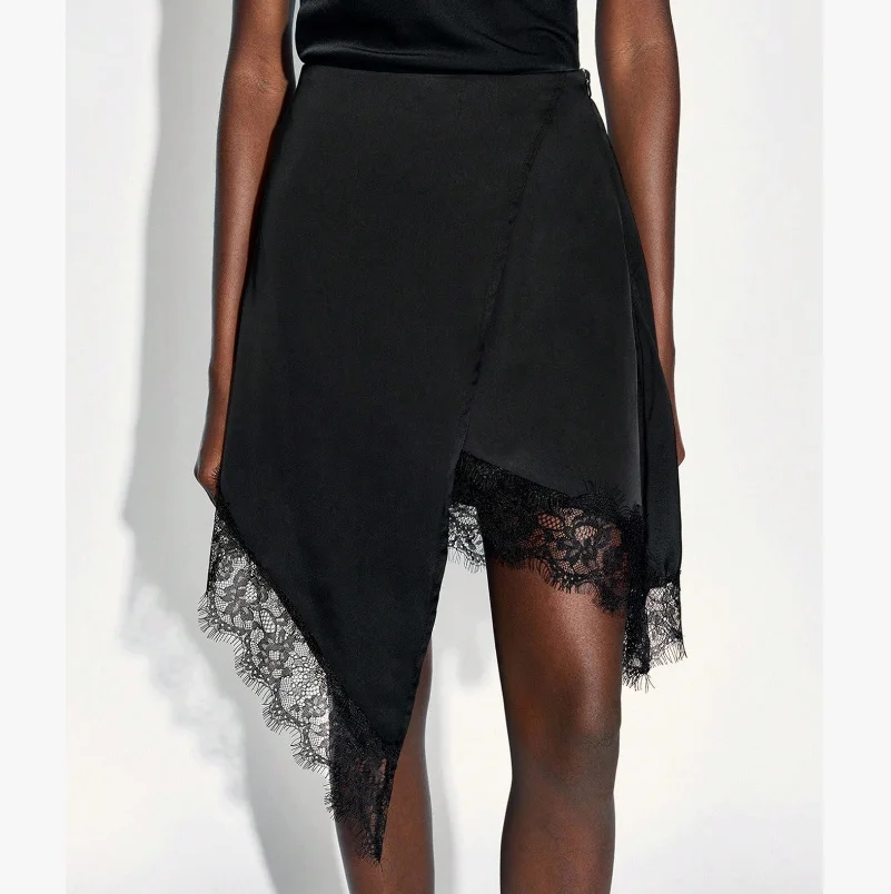 

Summer new lace patchwork snowflake silk slim fit and slimming A-line irregular temperament elegant women's half skirt