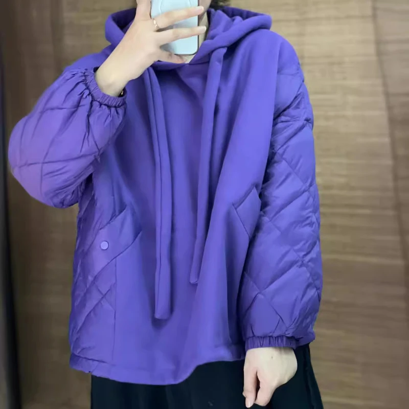 

Women's Winter Jacket Short Down Coats Patchwork Simple Solid Casual Trend Puffer Coats Thick Warm Hooded Snow Jacket for Women