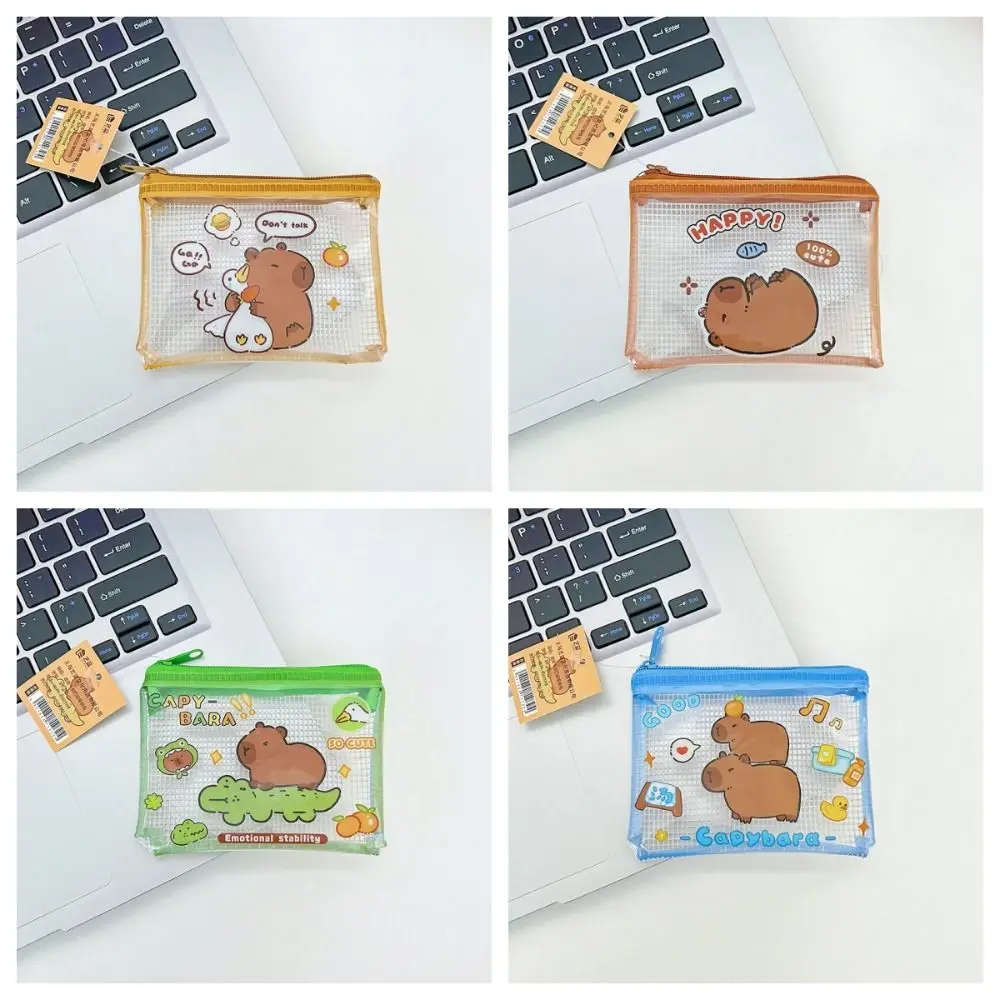 Carteira dos desenhos animados Capybara Transparente Coin Purse, Zipper Wallet, estojo protetor, titular do cartão de crédito, bolsa