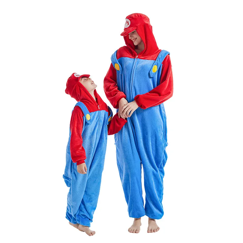 Anime Game Luigi Super Mario Cosplay Costume Kigurumi Adult Unisex Pajamas Flannel Jumpsuit Sleepwear Onesies