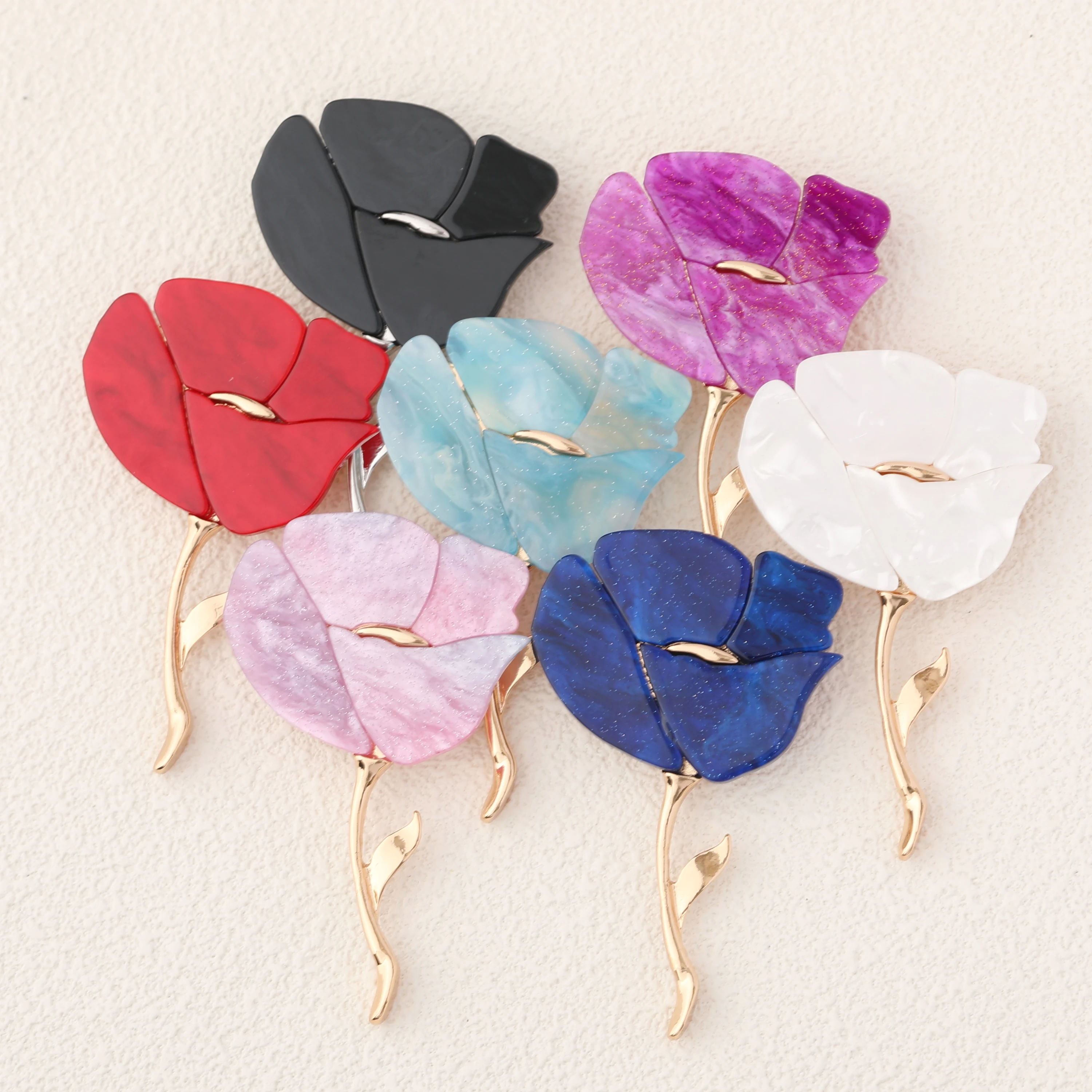 Dmari Big Flower Brooch Pin 4-Color Acrylic Rose Women Brooch Korean Fashion Design Gift For Men-Women Clothing