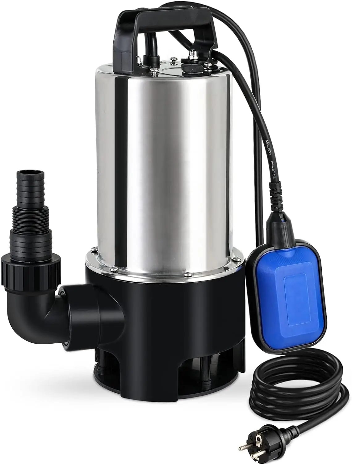 Water Pump Stainless Steel Submersible Drainage Pump Submersible Drainage Submersible Pump 1,100W 16500 L/h, 35mm float switch