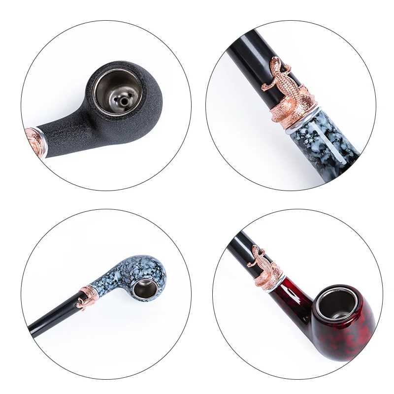 Classic Long Smoking Pipe with Decorative Ring, Smoking Accessories,Tobacco Pipe,Bent Resin Wood Tube, Gift for Father, 3 Colors