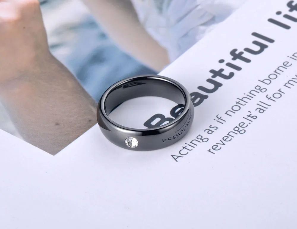 Trendy Office Style Black Ceramic Crystal Wedding Ring Jewelry For Women Rhinestone Girls' Ring Wholesale