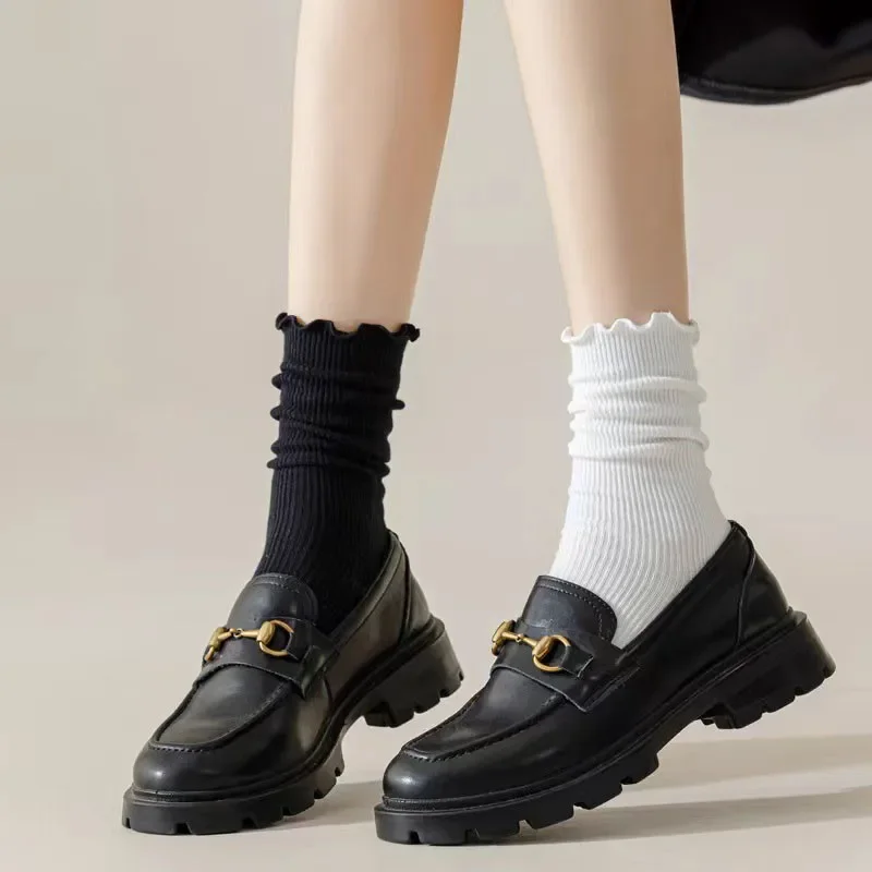 Women Ruffled Edge Bing Bing Socks Summer Ultra-thin Absorb Sweat Prevent Odor Soft Ice Velvet Harajuku Stretch Elasticity Socks