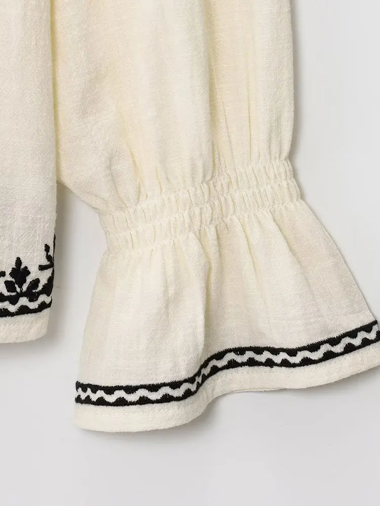 NLZGMSJ 2025 Vakantie Stijl Shirts Voor Vrouw Mode Contrast Kleur Print Shirt Top O-hals Lange Mouw Nieuwe Losse Shirt