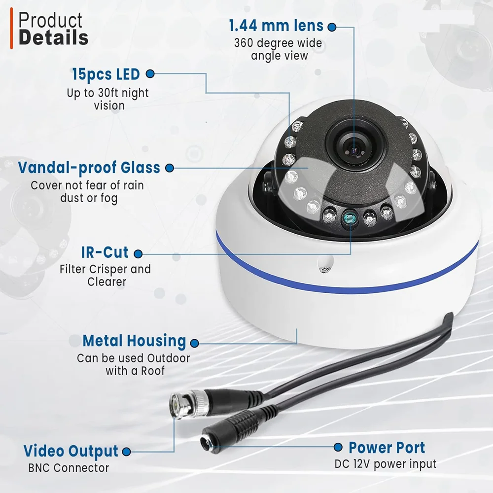 AHD Dome Camera 1080P 2.8mm/1.7mm Lens HD Surveillance Security Camera Wired Coax 4 IN 1 Analog CCTV Camera Indoor