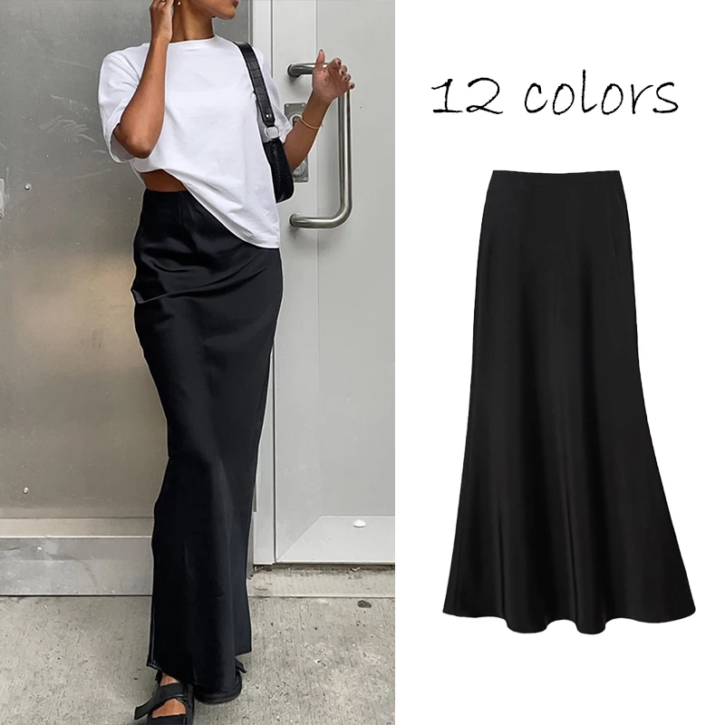 Elegant Slik Fishtail Zipper Summer Dress Casual Women Loose Maxi Skirts Solid Bodycon Slim Minimalism Evening Seaside Vestidos