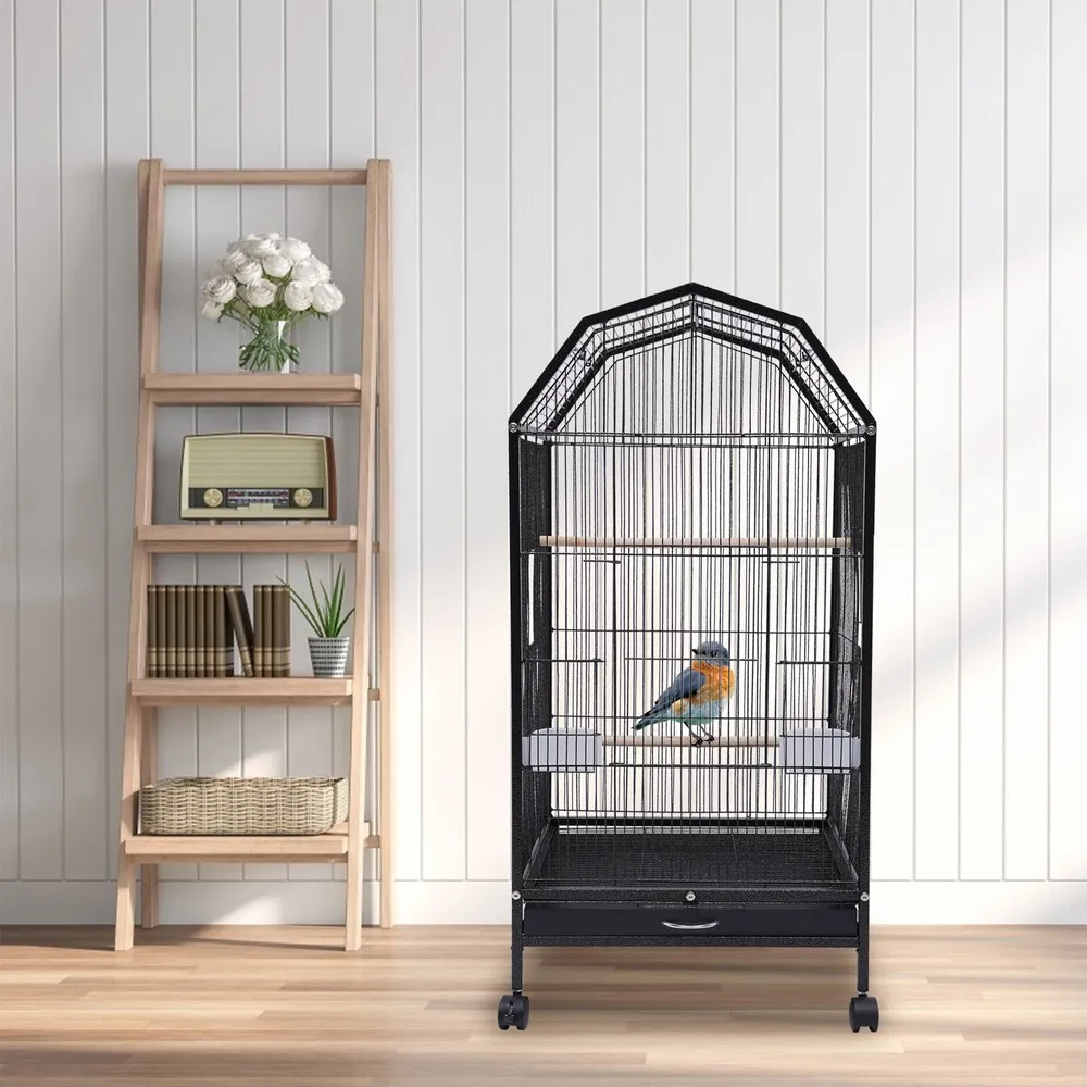 

Black Large Bird Cage wit Rolling Stand Cockatiel Parakeet Finch Parrot Birdcage