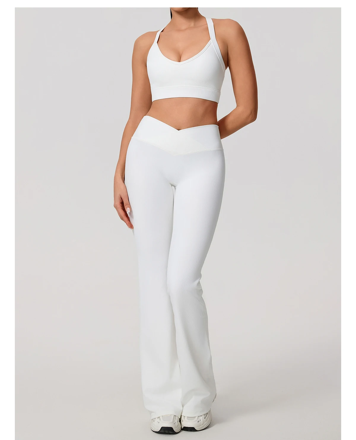 Sommer Damen Geripptes Gym Schnelltrocknendes Zweiteiler-Set Nahtloses Sport-Yoga-Set für Frauen Outdoor 2-teiliges Po-Lifting Sportoutfit – Detail 23