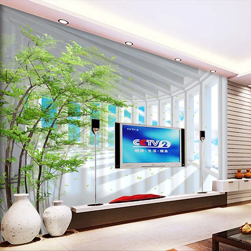 Photo Wallpaper 3D Stereo Blue Sky Green Tree Space Expansion Mural Wallpaper Living Room TV Sofa Background Wall Paper For Wall