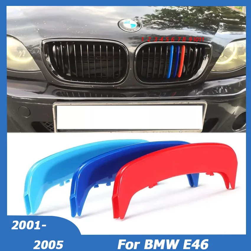 For BMW E46 2001 2002 2003 2004 2005 M Color Plastic Racing Front Center Insert Grill Cover Trim Stripe Grille Car Accessories