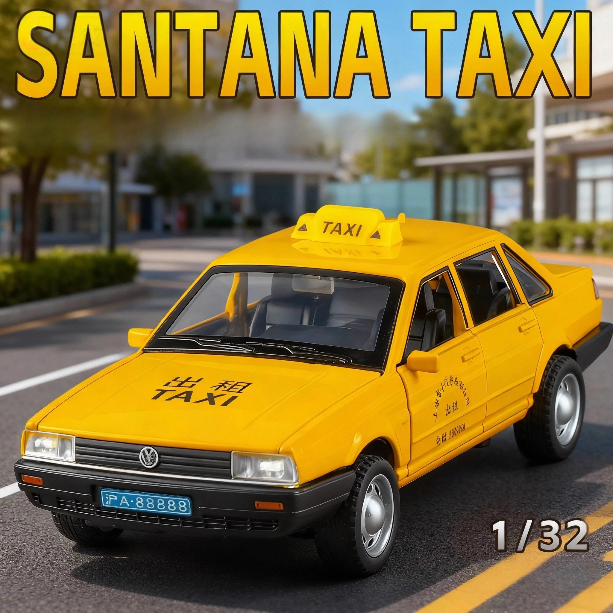 1:32 Santana taxi alloy car model with pull back sound and light children's puzzle toy study decoration small ornament gift