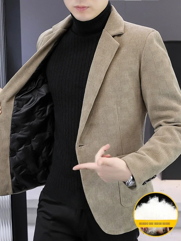 

Thiened Autumn Winter Men's Casual Sle Woolen Suit Jaet down Coat Young Faionable High Quali Outerwear