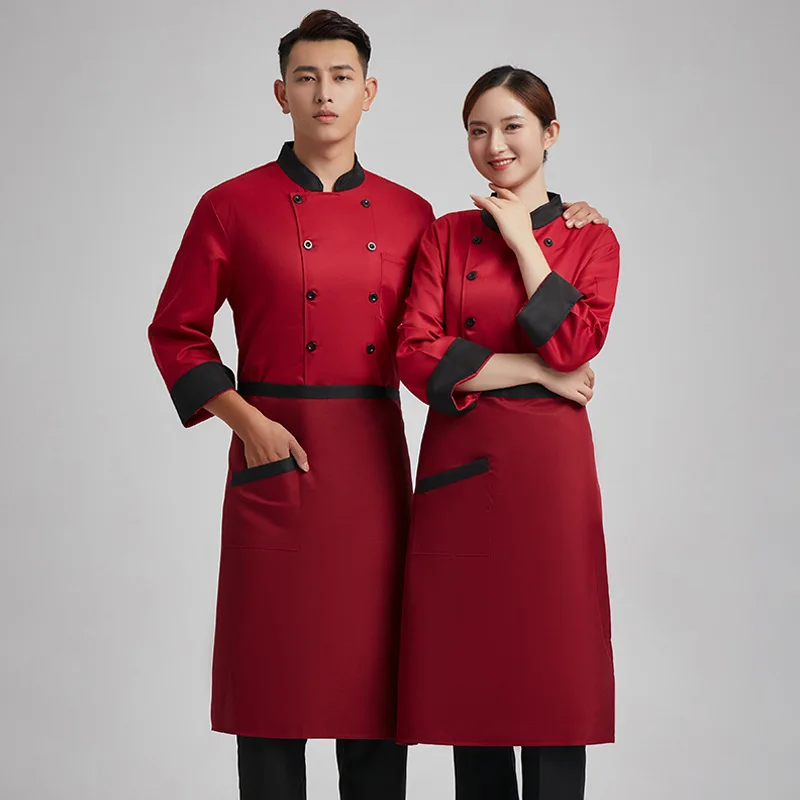 

C266 Long Sleeves Chef Uniform Barber Shop Catering Bakery Cafe Cook Clothes Chef Coat Work Tunic Waiter Coat