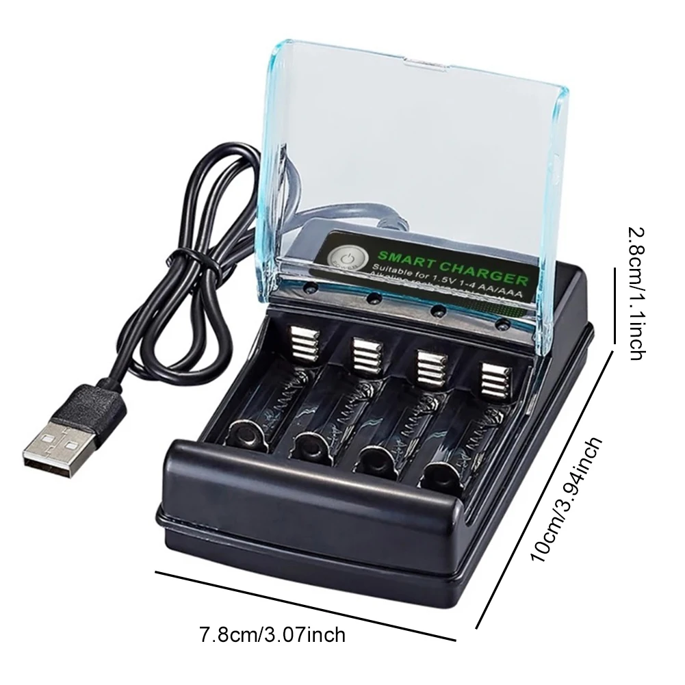 شاحن بطارية 4 فتحات مع كابل USB شاحن ذكي سريع شاحن بطارية ذكي شاحن ذكي لبطاريات AA/AAA 1.5 فولت #6