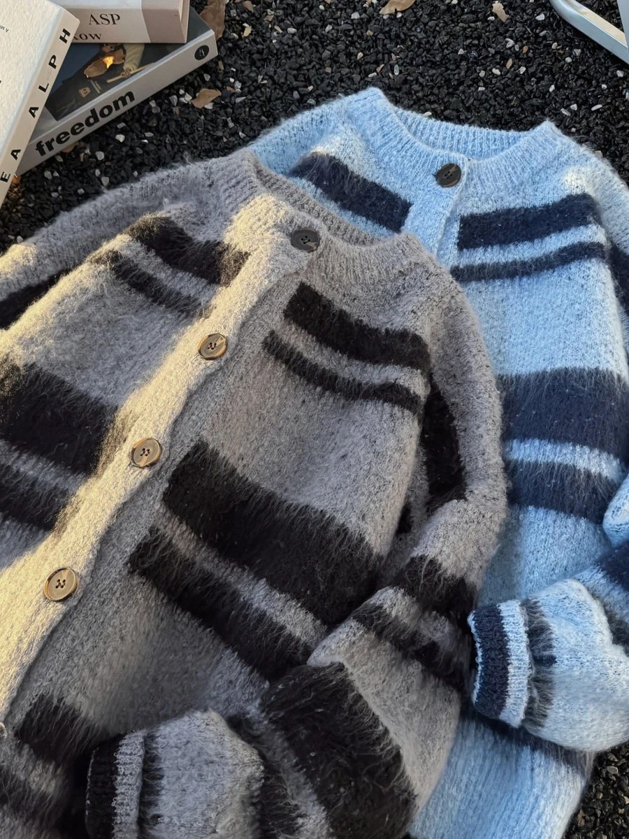 

American Retro Soft Faux Fur Sweater Cardigan Coat Men Women Autumn Winter Aosphere Lazy Knitted Wear Resistant Sweat Absor...